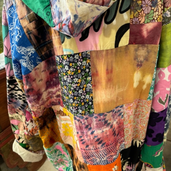 Hippie Patchwork Floral Embroidery Button Up Hooded Sweatshirt Size XXL - Picture 5 of 12